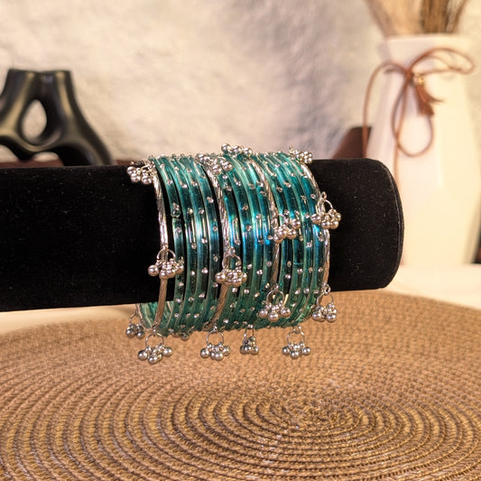 Cyan crystal glass kashmiri bangles