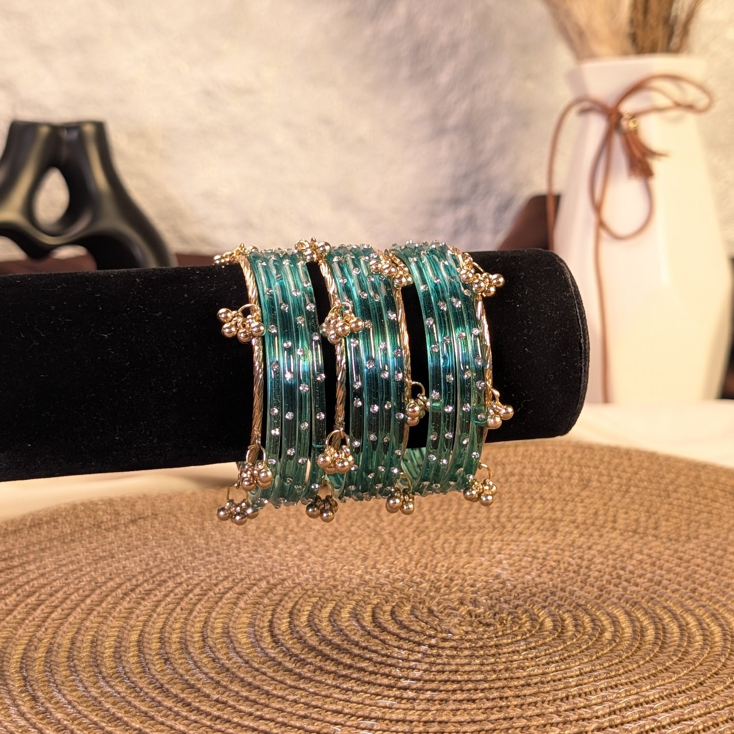 Cyan crystal glass kashmiri bangles