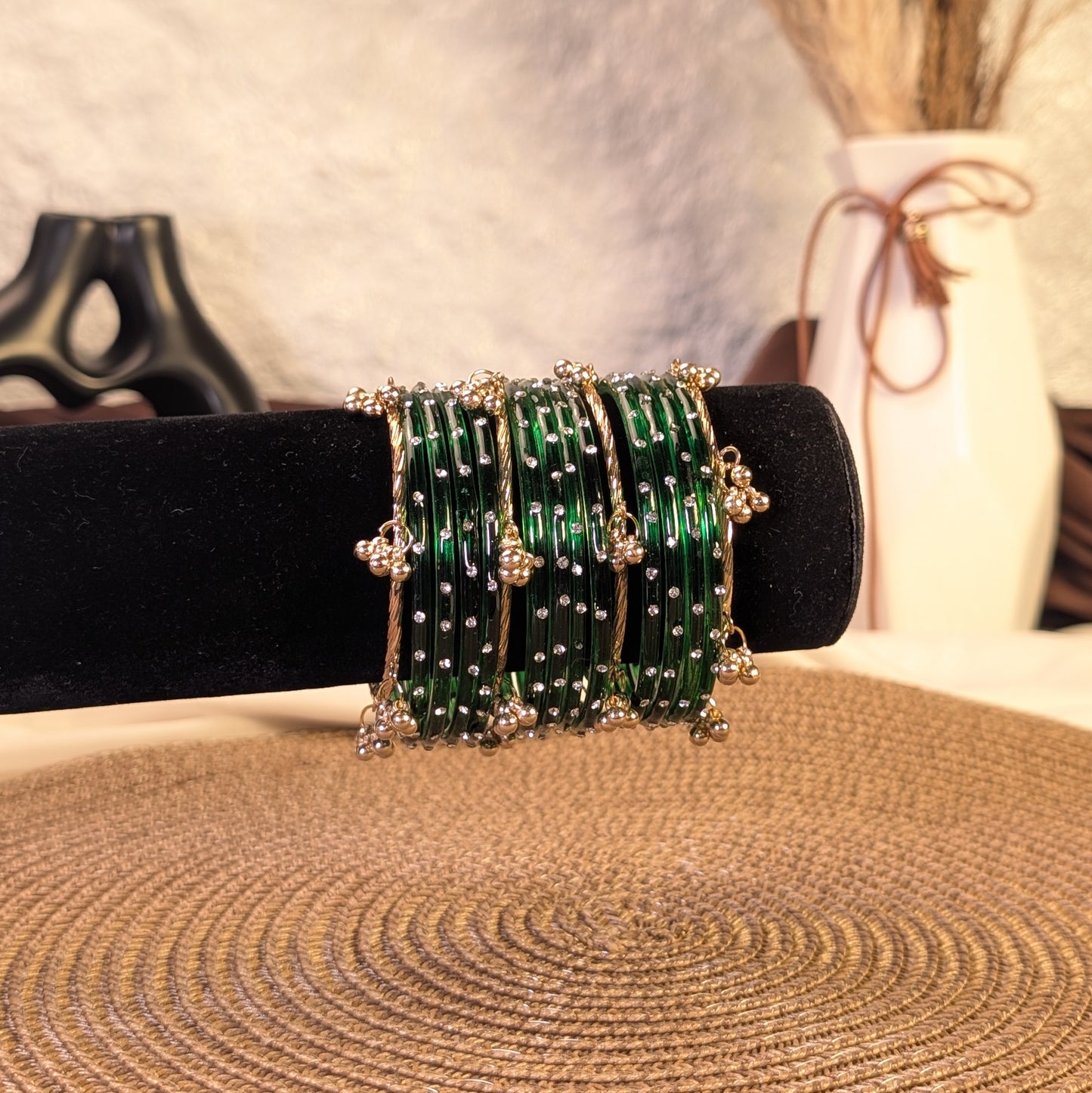 Emerald crystal glass kashmiri bangles