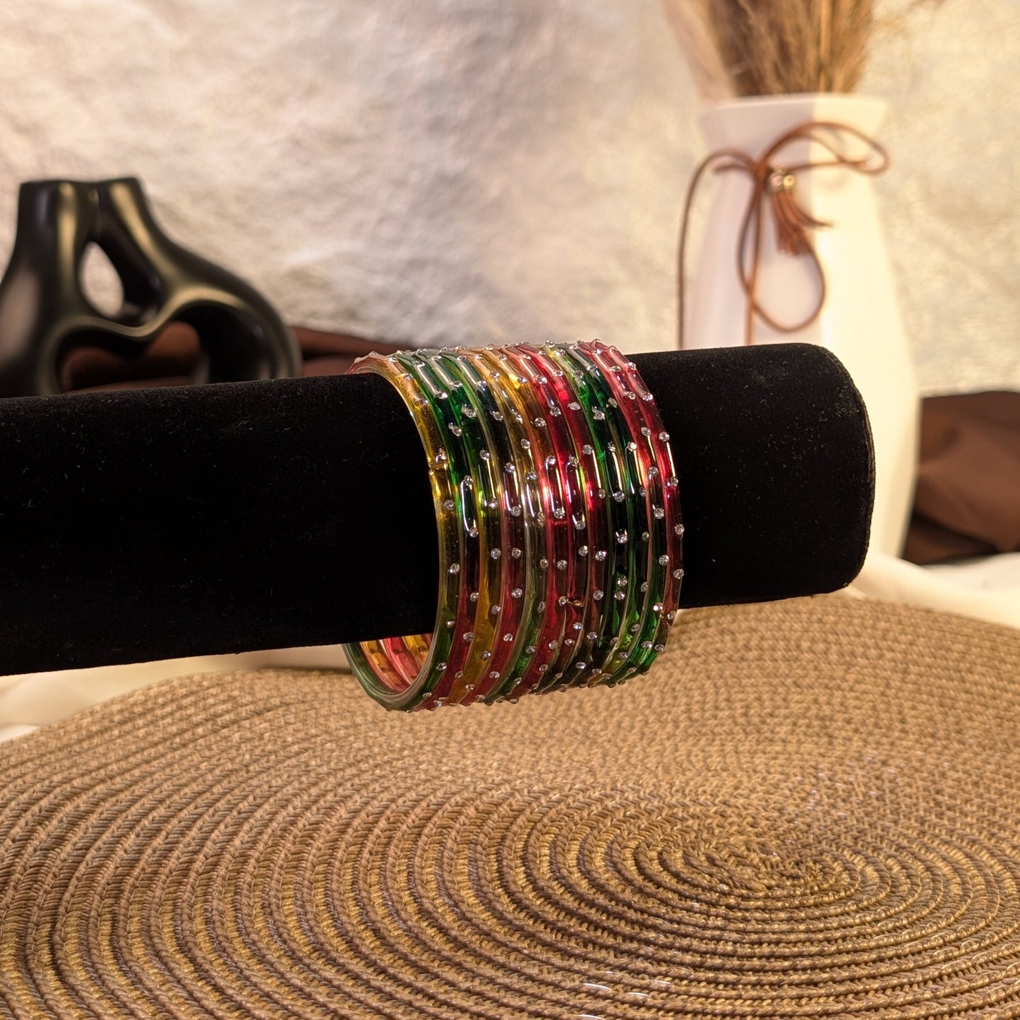 golden rainbow crystal glass bangles