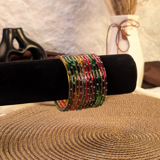 golden rainbow crystal glass bangles