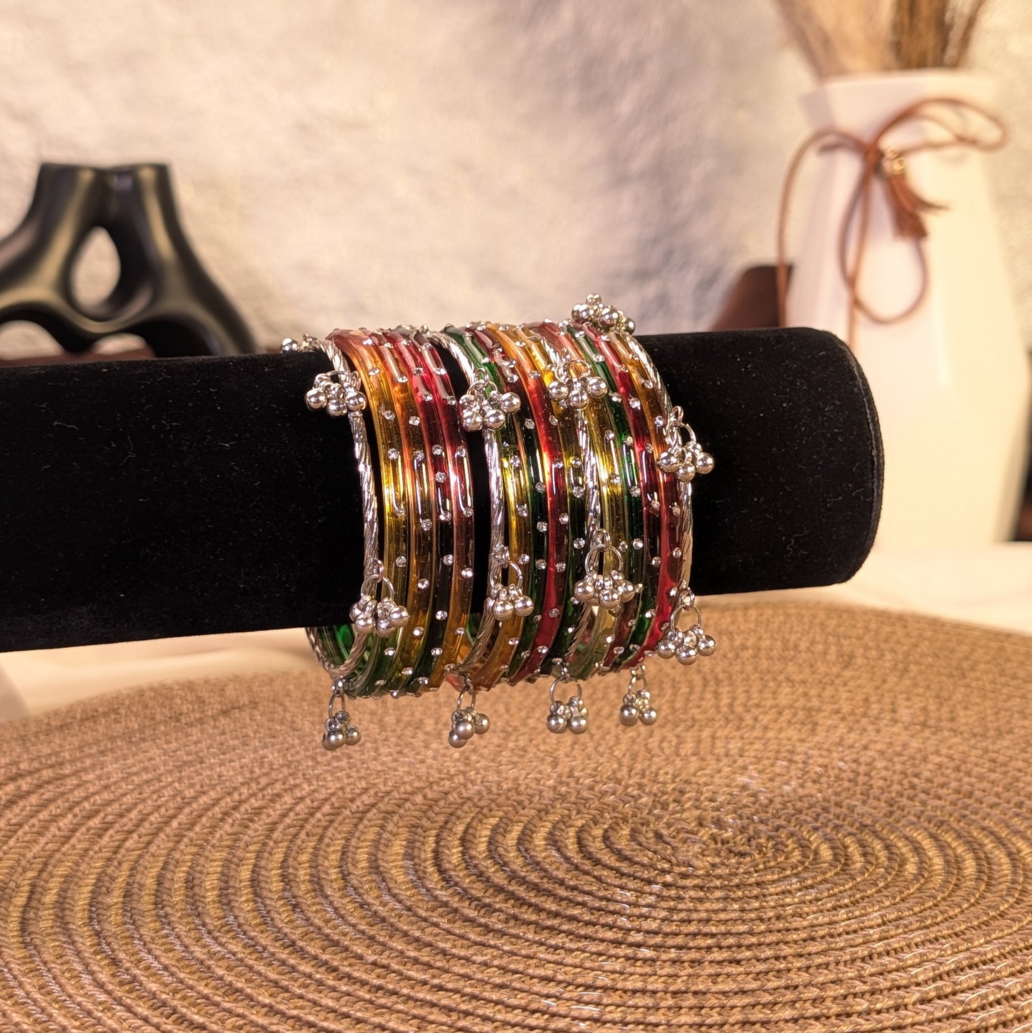 Golden rainbow crystal glass kashmiri bangles