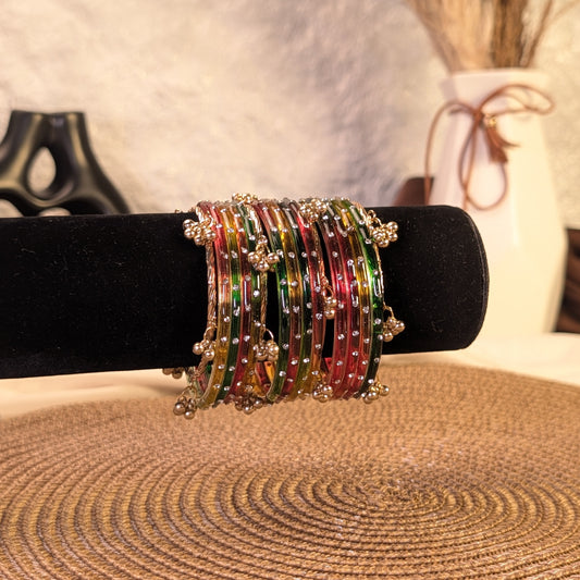 Golden rainbow crystal glass kashmiri bangles