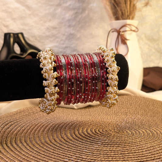 red glass and silver metal fusion bangles