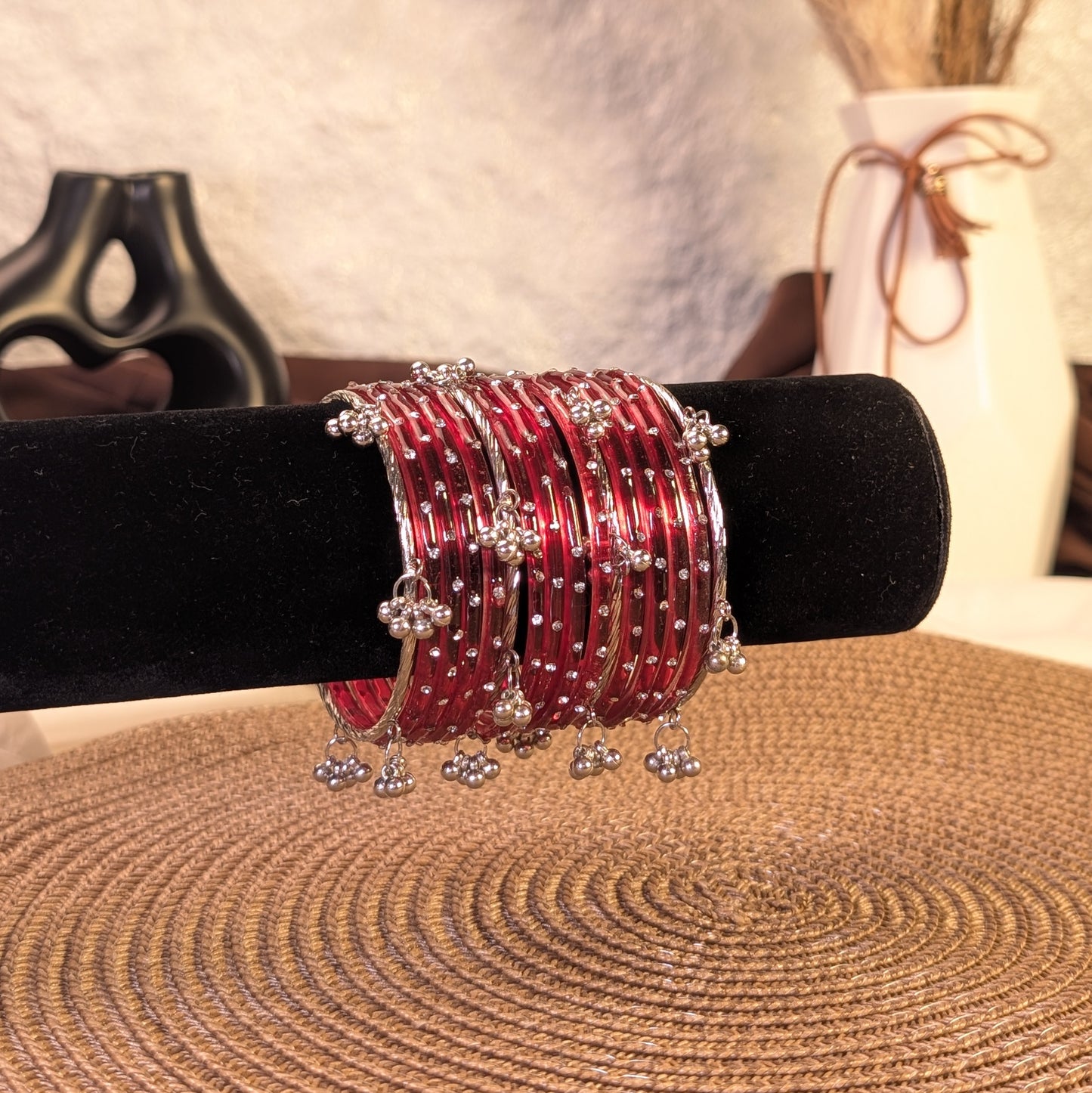 Red crystal glass kashmiri bangles