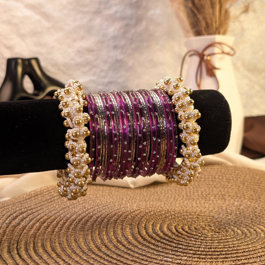 purple glass and silver metal fusion bangles