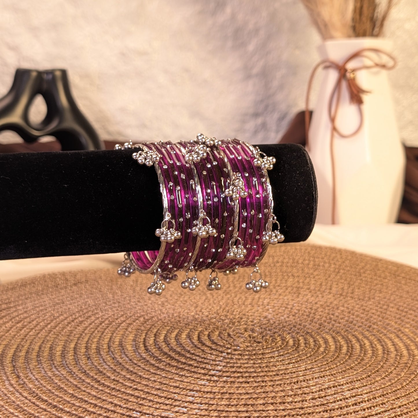 Purple crystal glass kashmiri bangles