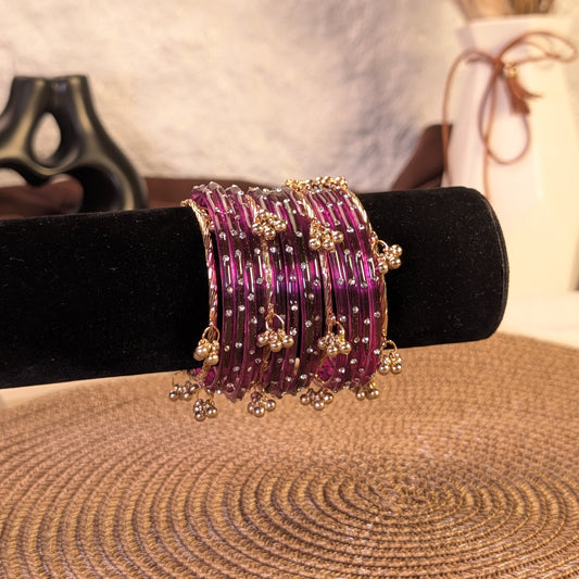 Purple crystal glass kashmiri bangles