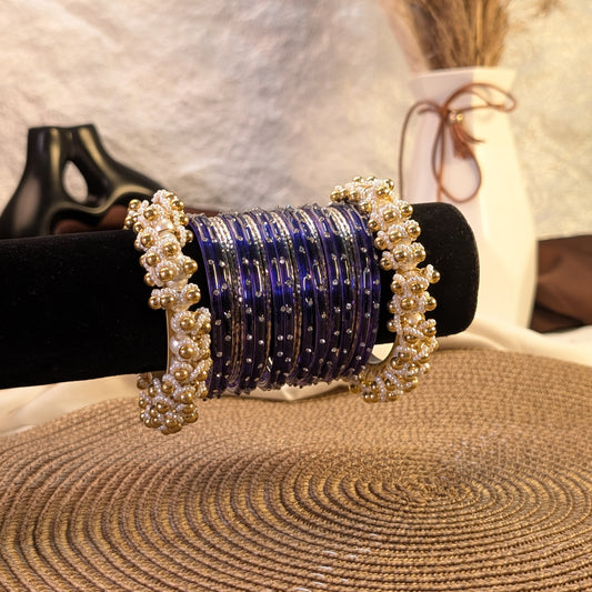 royal purple glass and silver metal fusion bangles