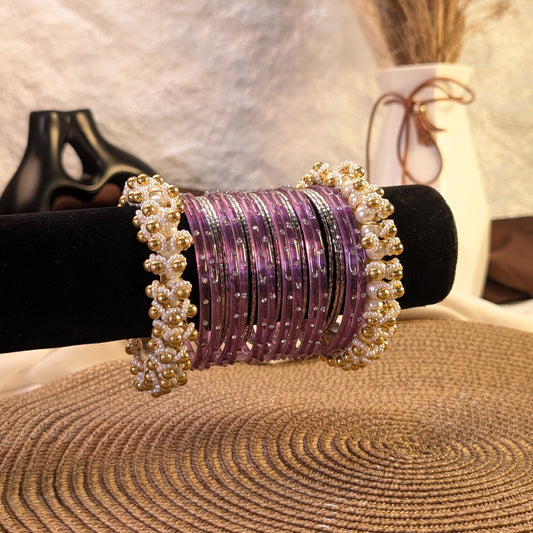 lavender glass and silver metal fusion bangles