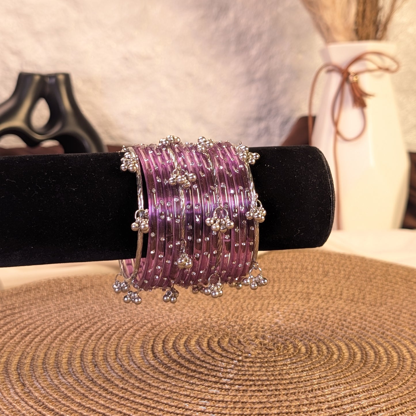 Lavender crystal glass kashmiri bangles