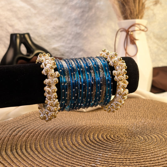 royal blue glass and silver metal fusion bangles