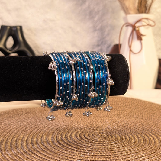 Royal blue crystal glass kashmiri bangles