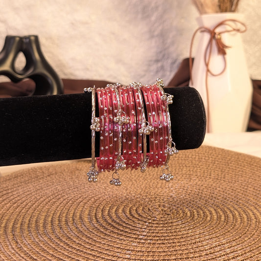 Pink crystal glass kashmiri bangles