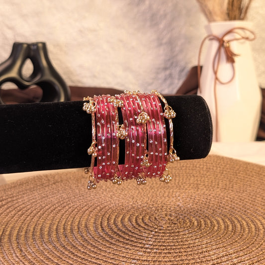 Pink crystal glass kashmiri bangles