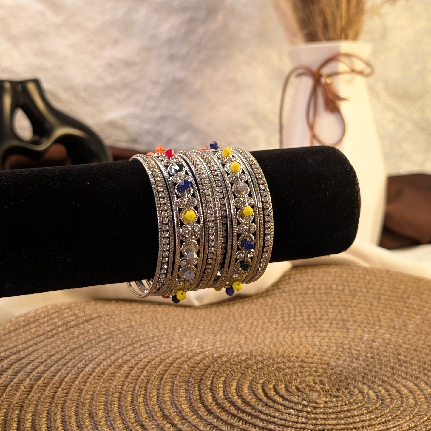 Silver beaded prism indian bangles