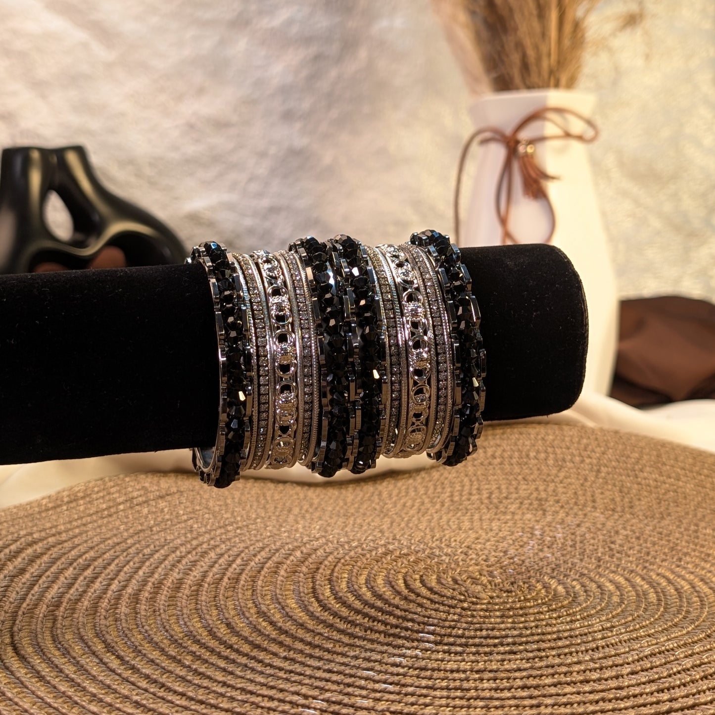 Midnight noir crystal indian bangles