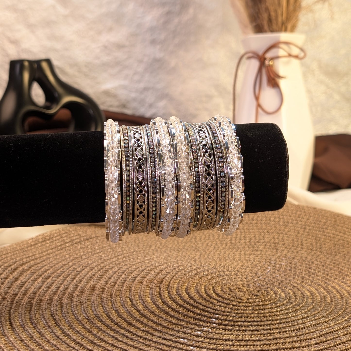 Rose quartz enamel indian bangles