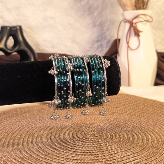 Teal crystal glass kashmiri bangles