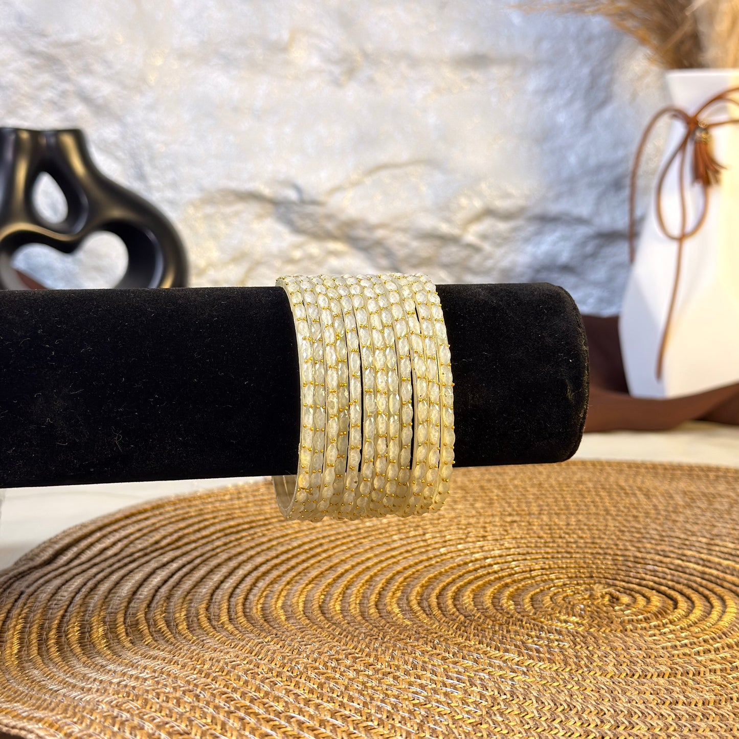 Silver White Glass Bangles