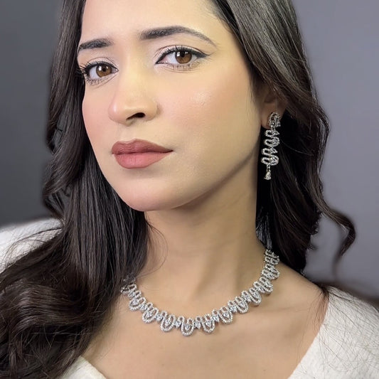 Silver Wave Zircon NECKLACE SET