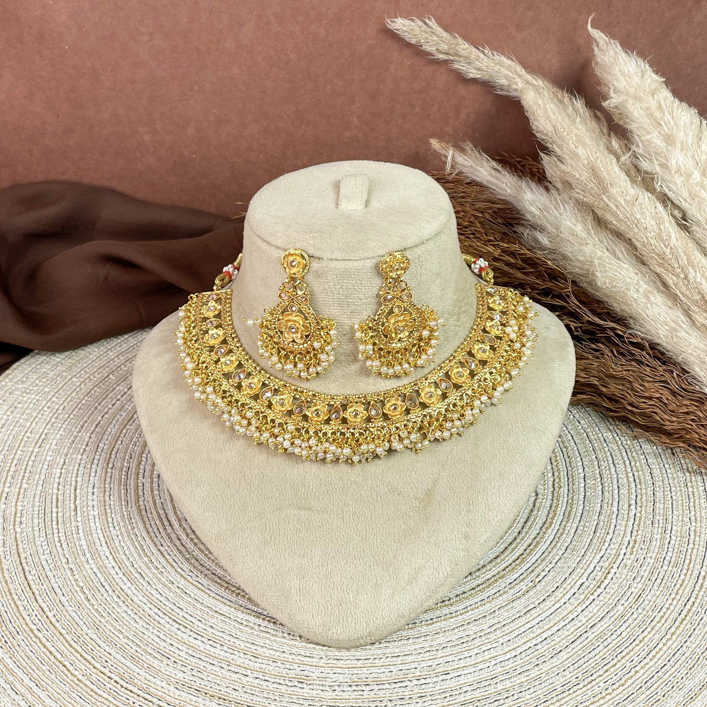 Elegant Polki Copper Necklace Set