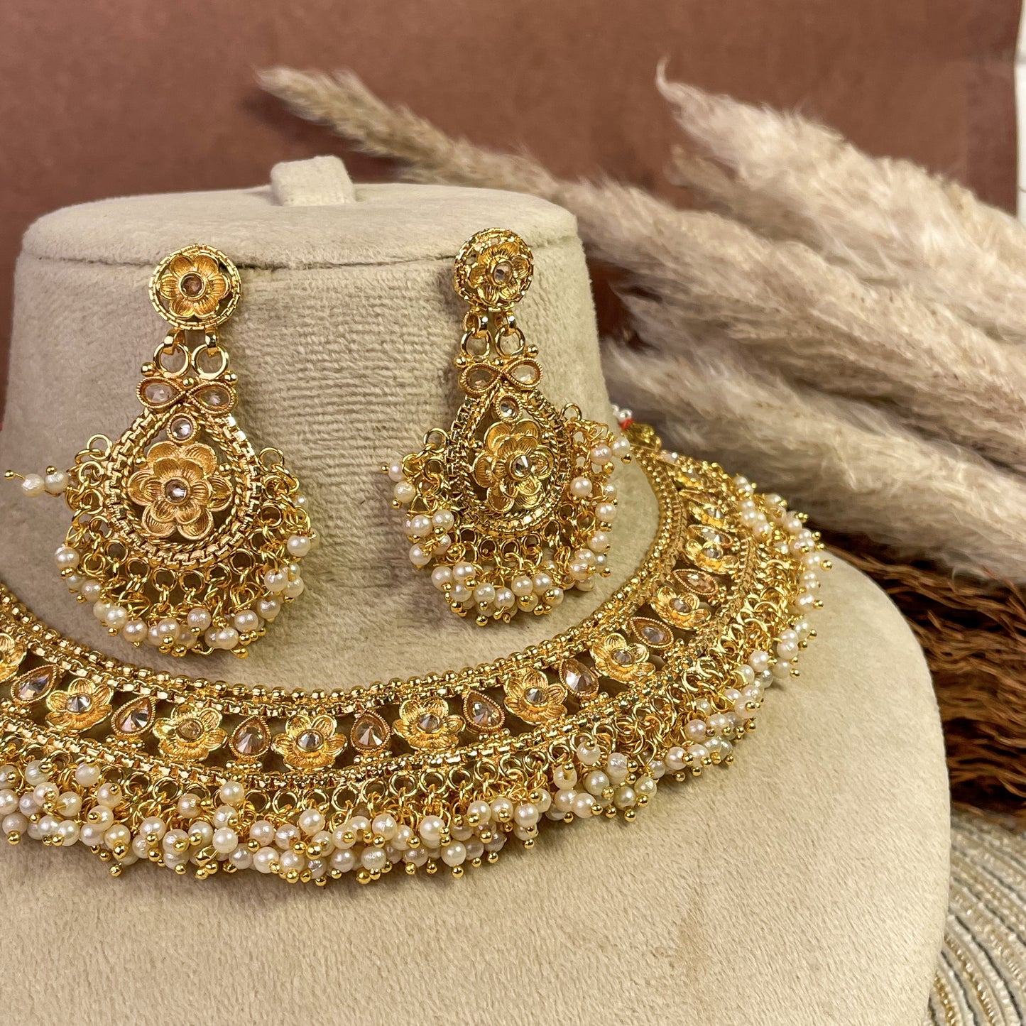 Elegant Polki Copper Necklace Set