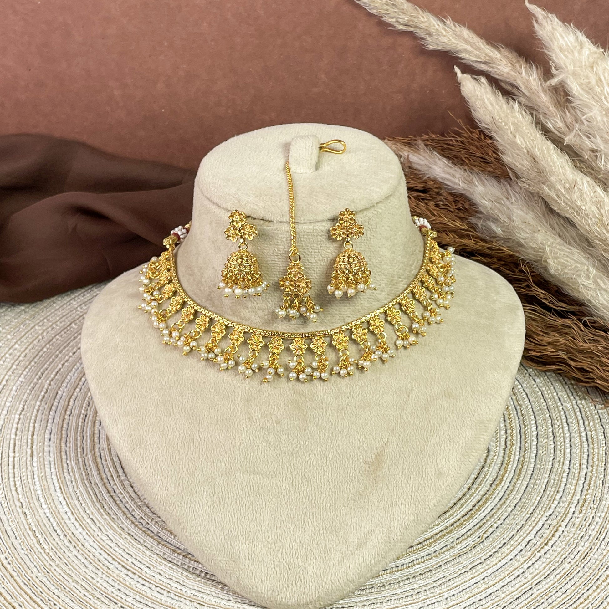 Shining Mogra Copper Necklace Set