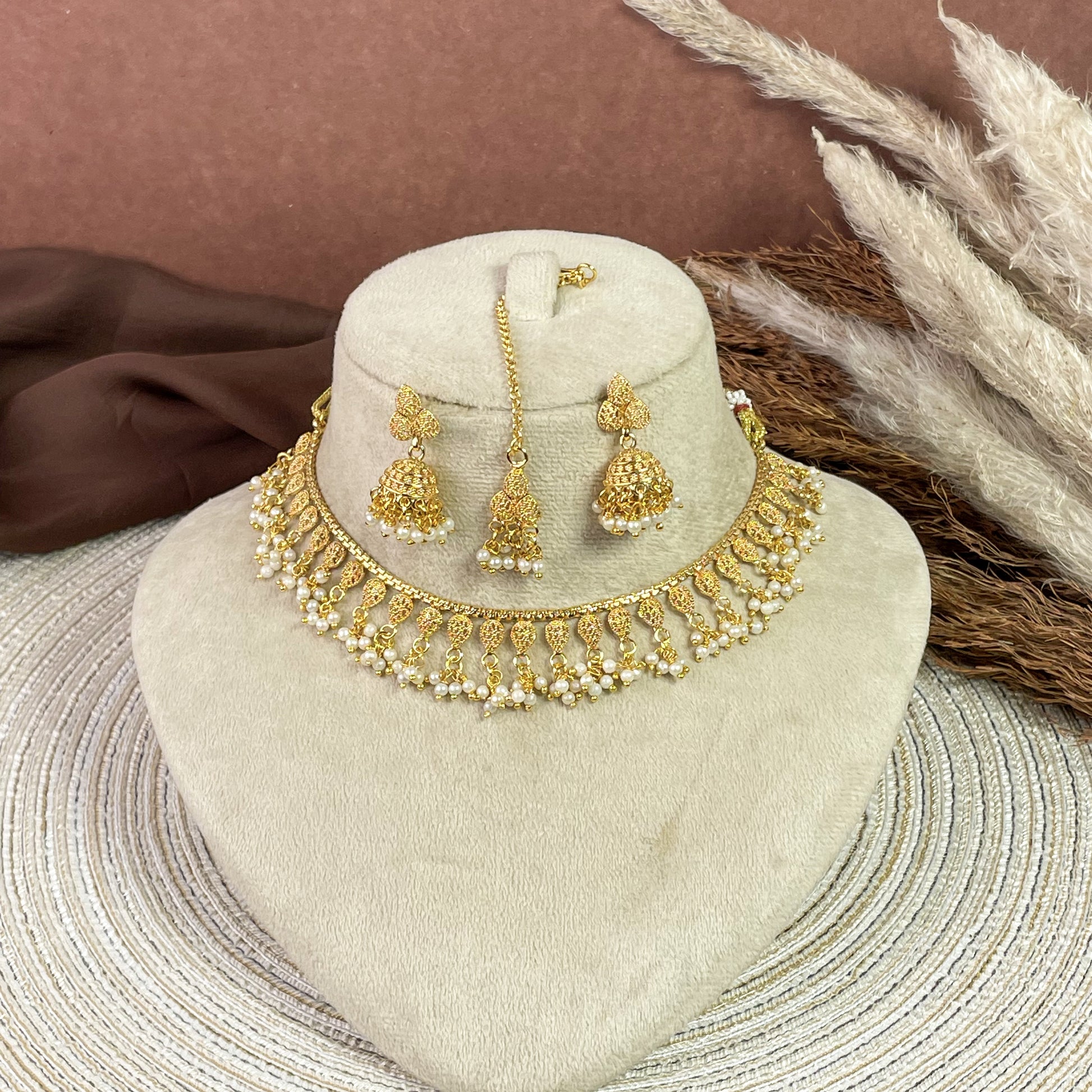 Delicate Mogra Copper Necklace Set