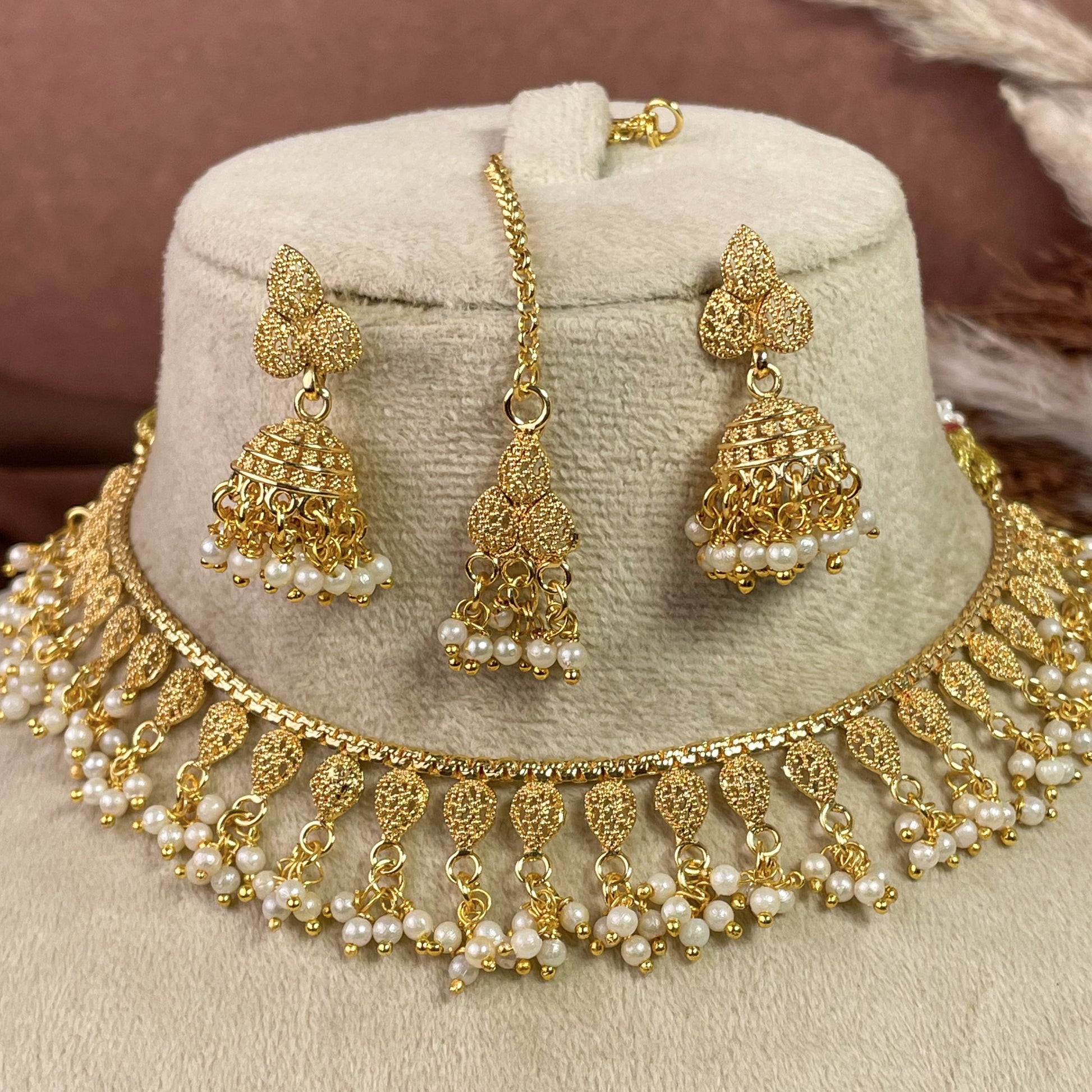 Delicate Mogra Copper Necklace Set