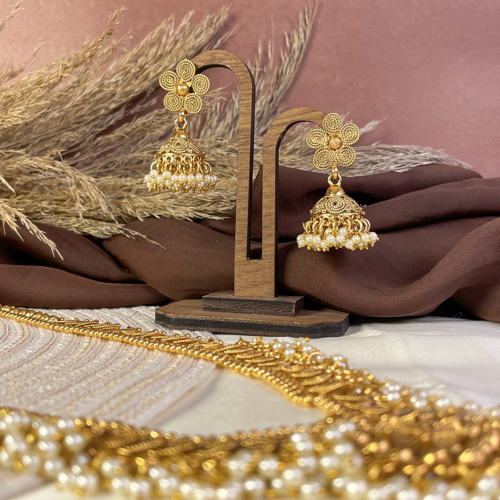 Festive Glow Mogra Copper Mala Set