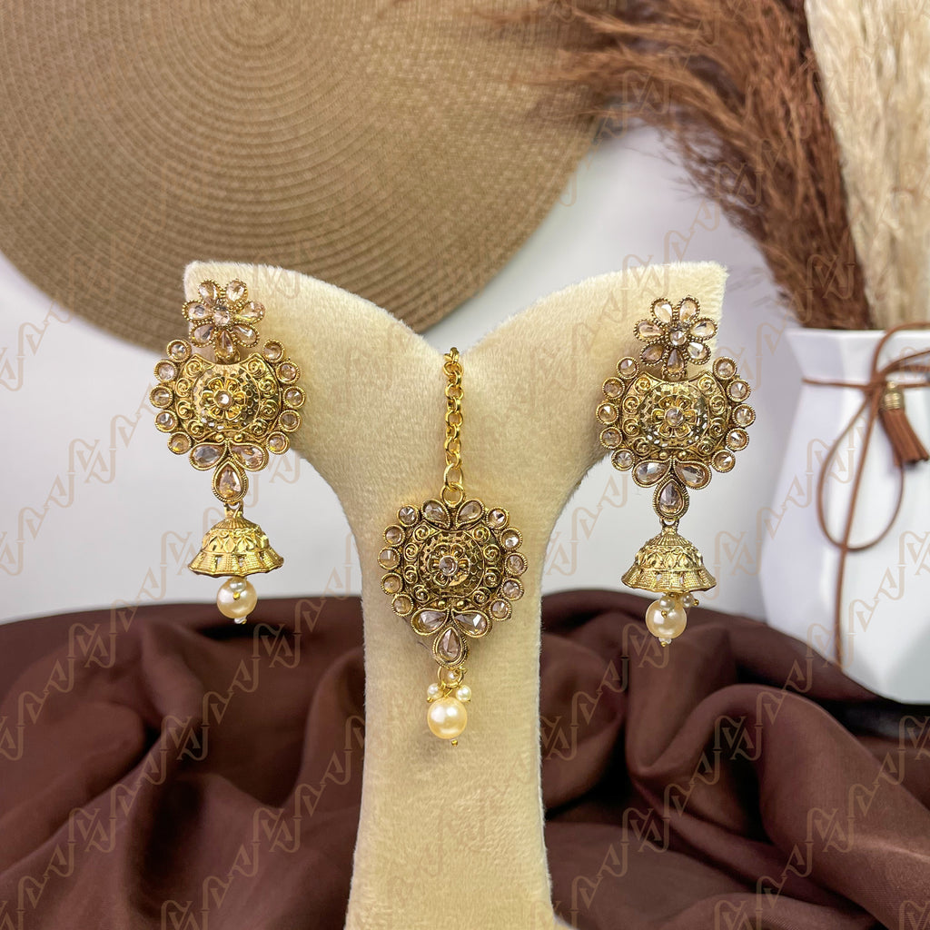 Floral Polki Copper Earring & Tikka Set