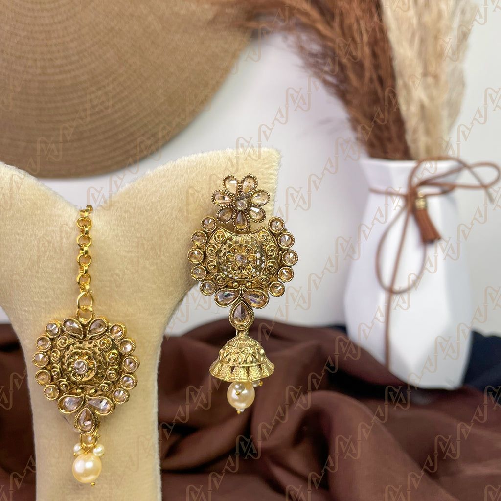 Floral Polki Copper Earring & Tikka Set