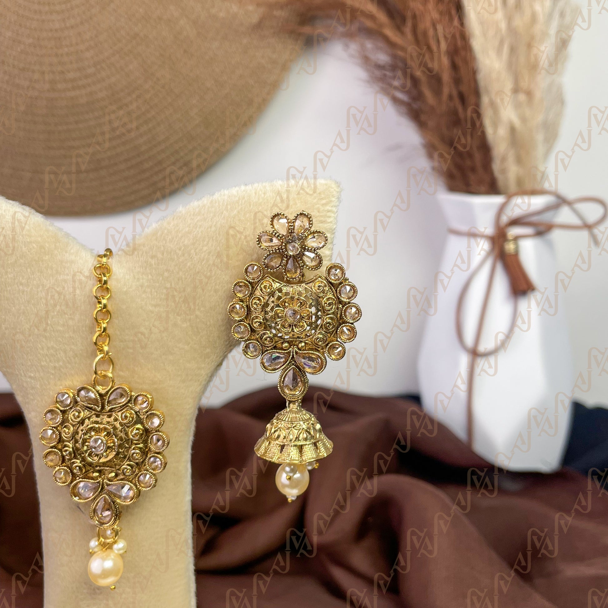 Floral Polki Copper Earring & Tikka Set