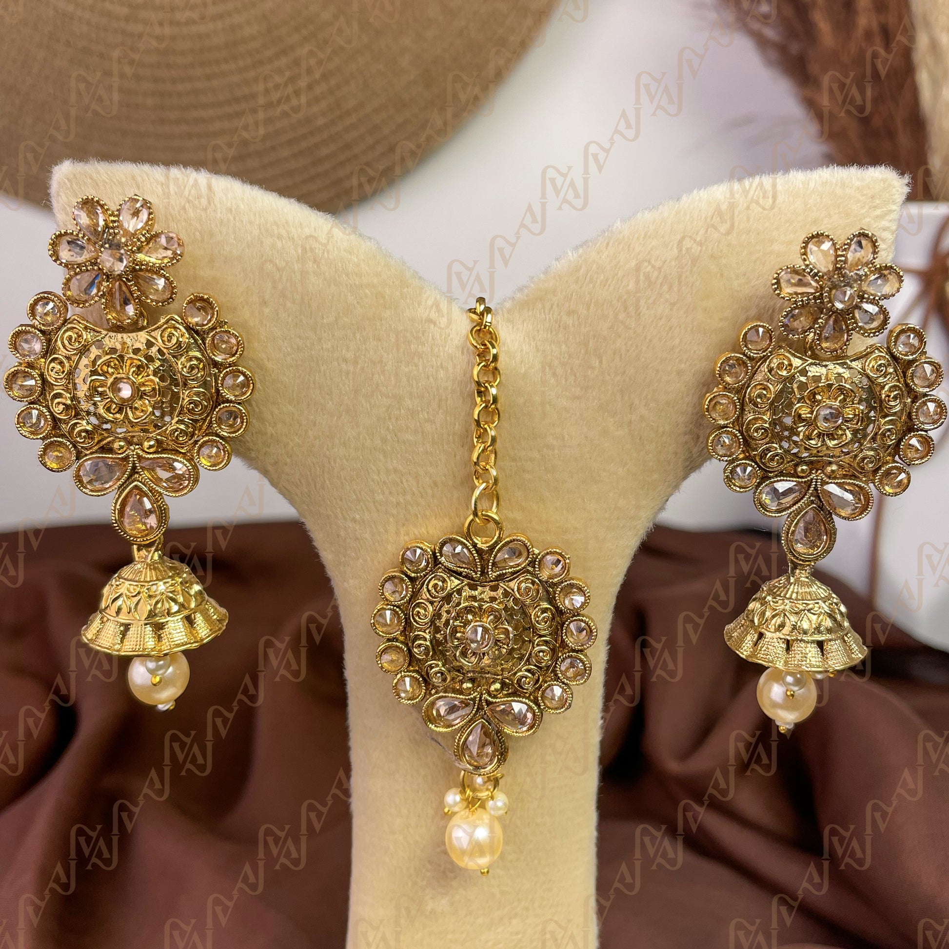 Floral Polki Copper Earring & Tikka Set