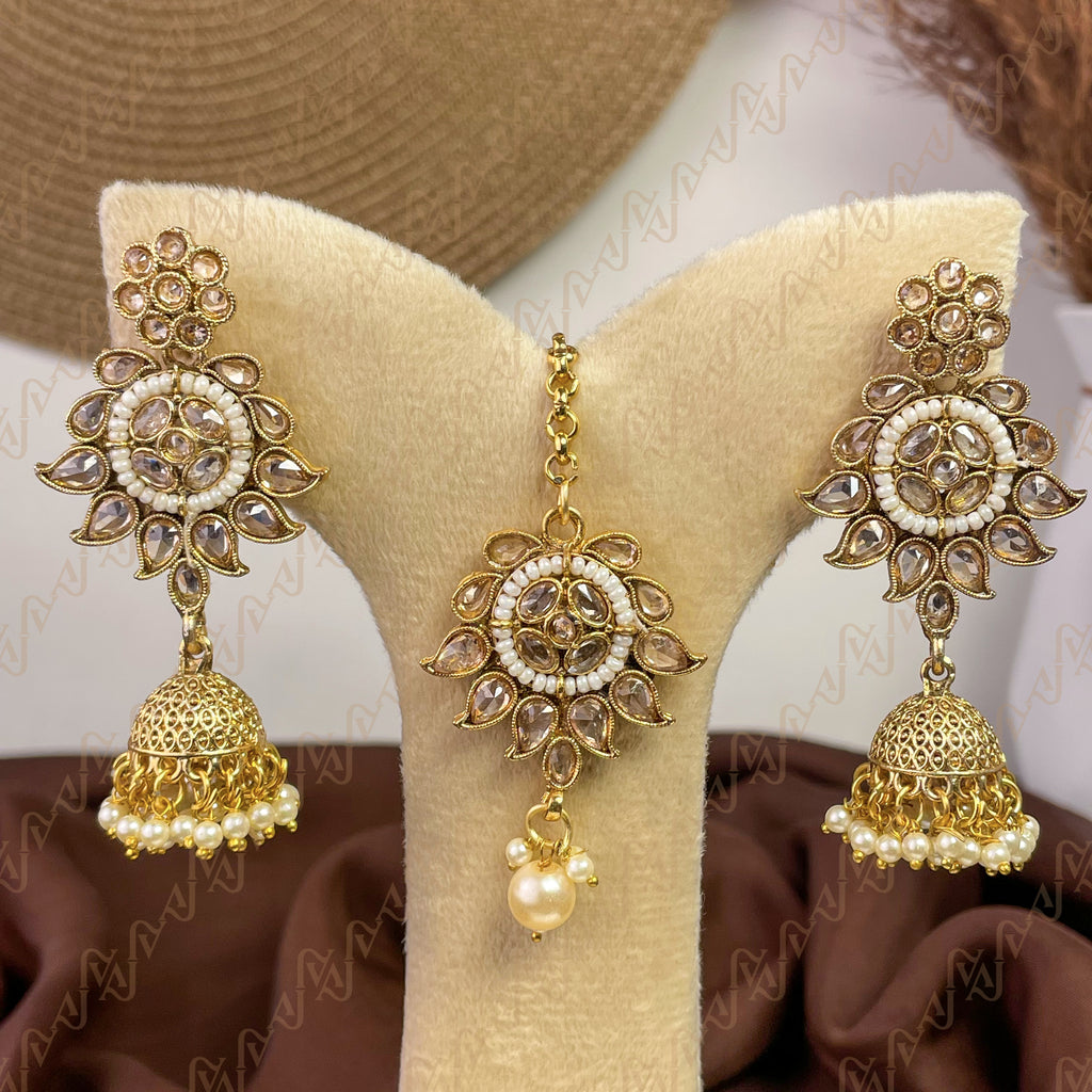 Heritage Shine Polki Copper Earring & Tikka Set