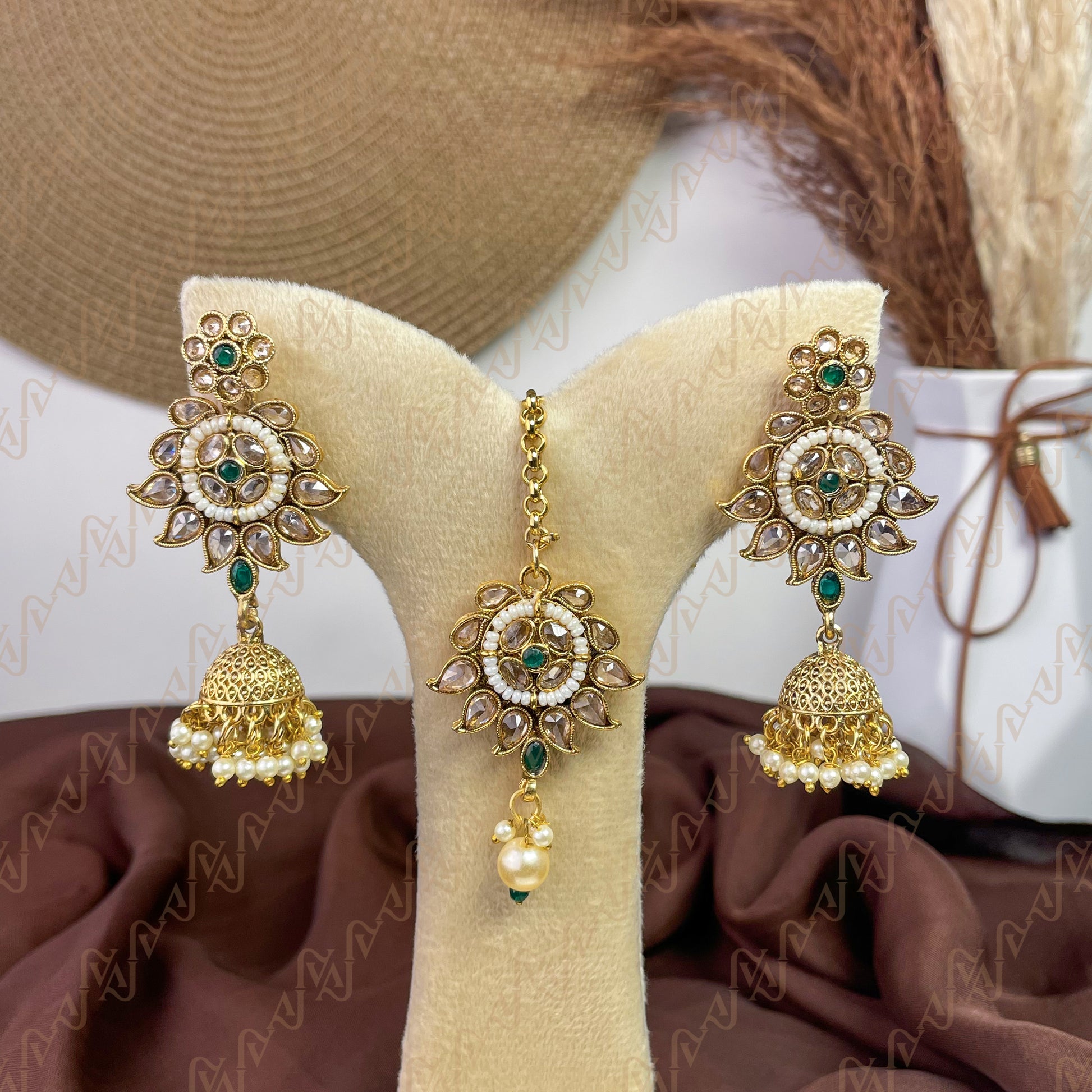 Regal Bloom Polki Copper Earring & Tikka Set