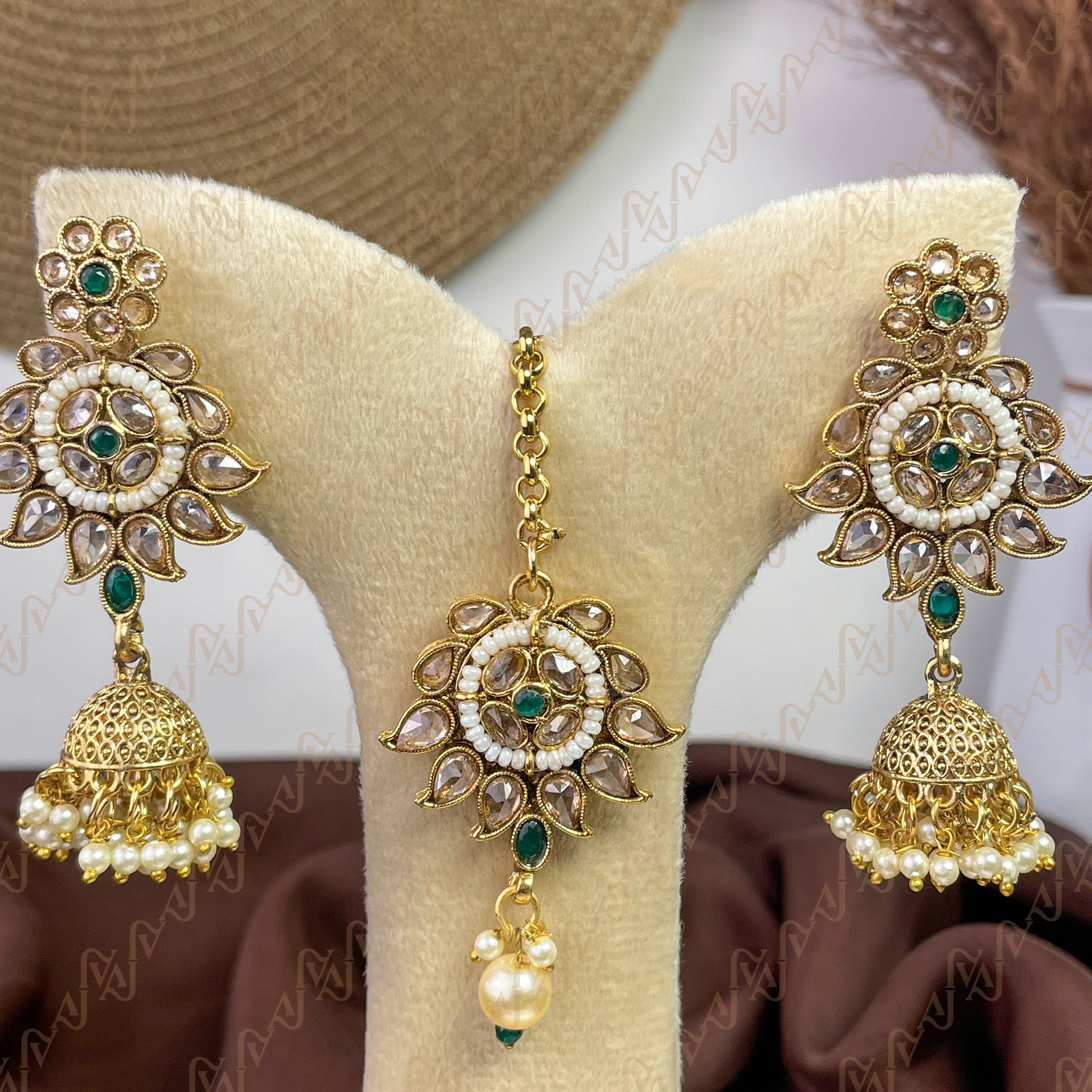 Regal Bloom Polki Copper Earring & Tikka Set