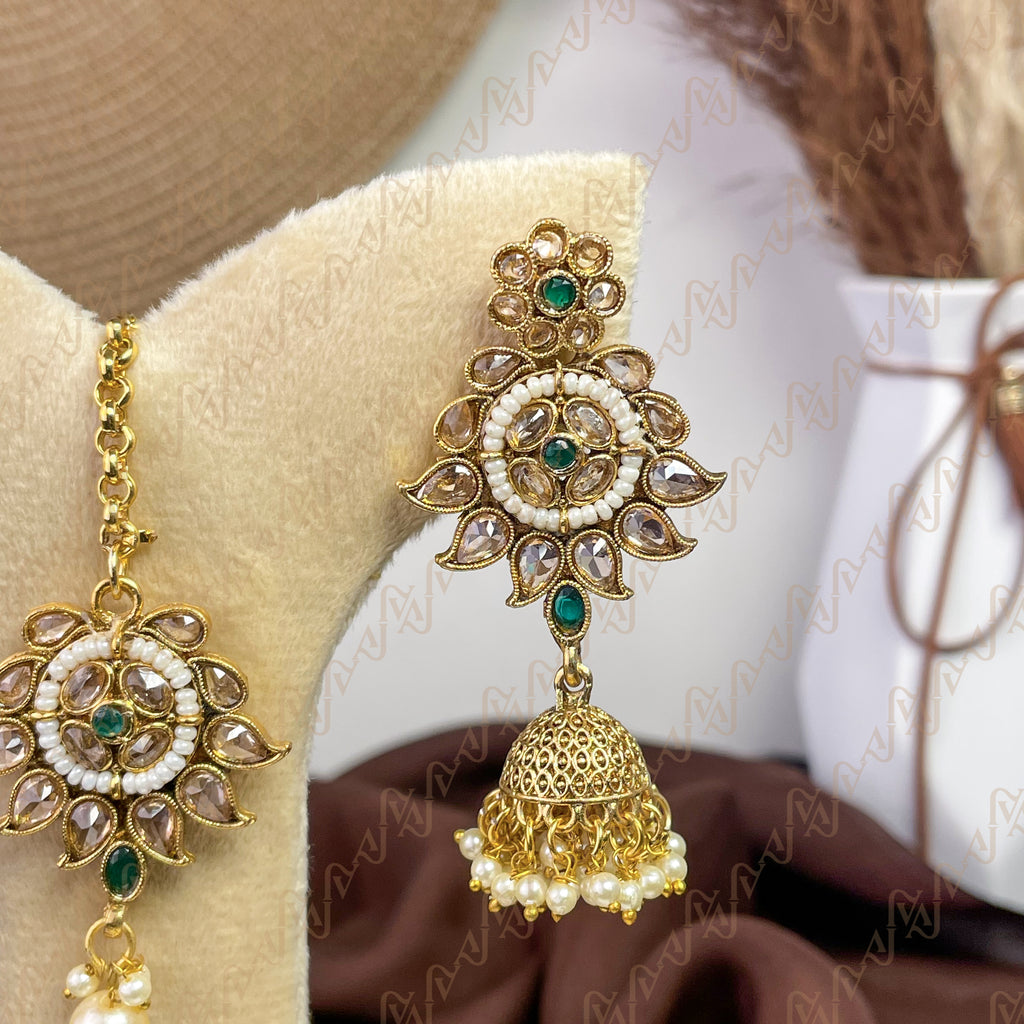 Regal Bloom Polki Copper Earring & Tikka Set