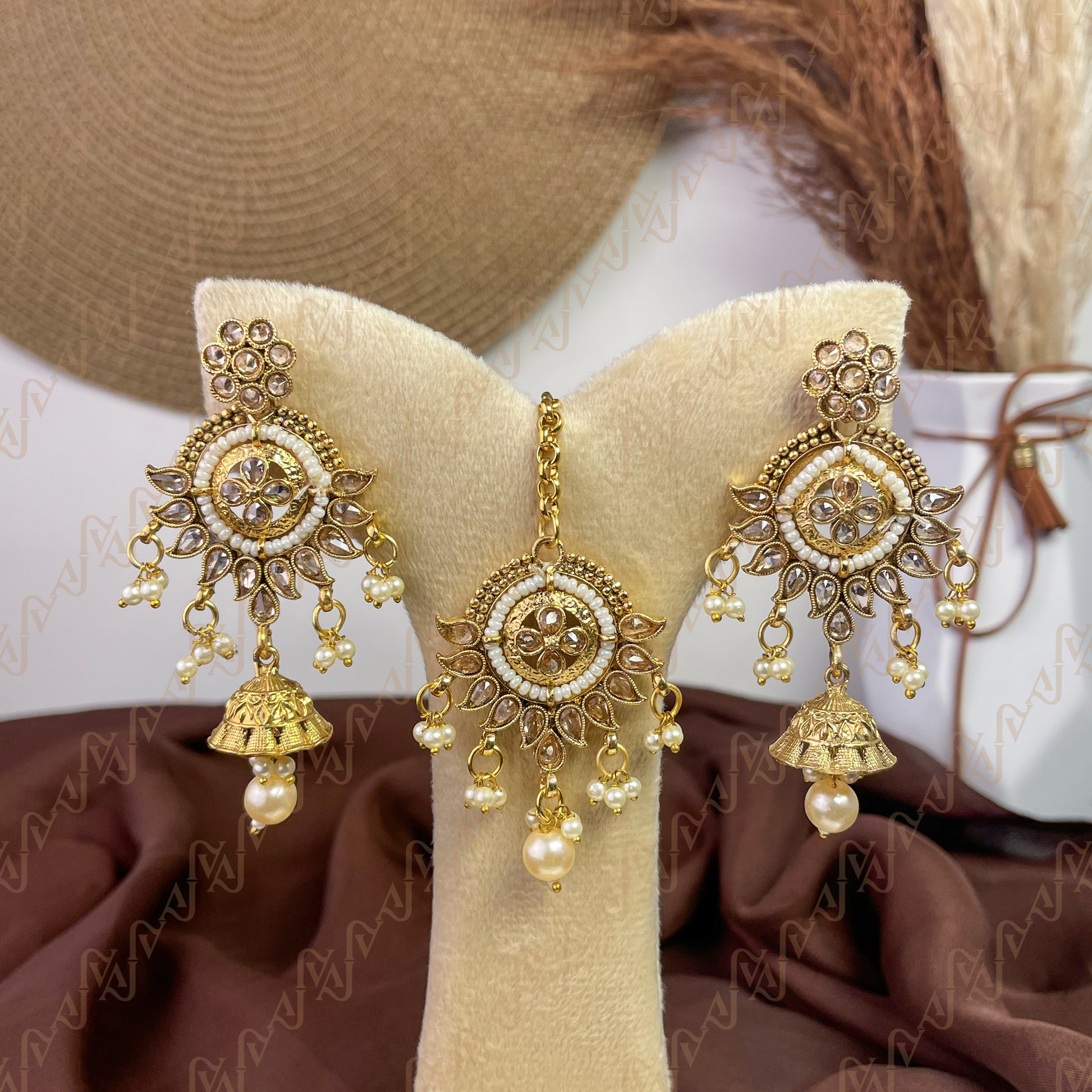 Classic Radiance Polki Copper Earring & Tikka Set