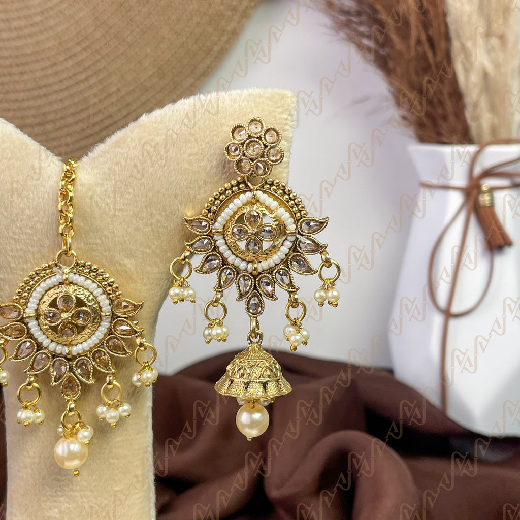 Classic Radiance Polki Copper Earring & Tikka Set