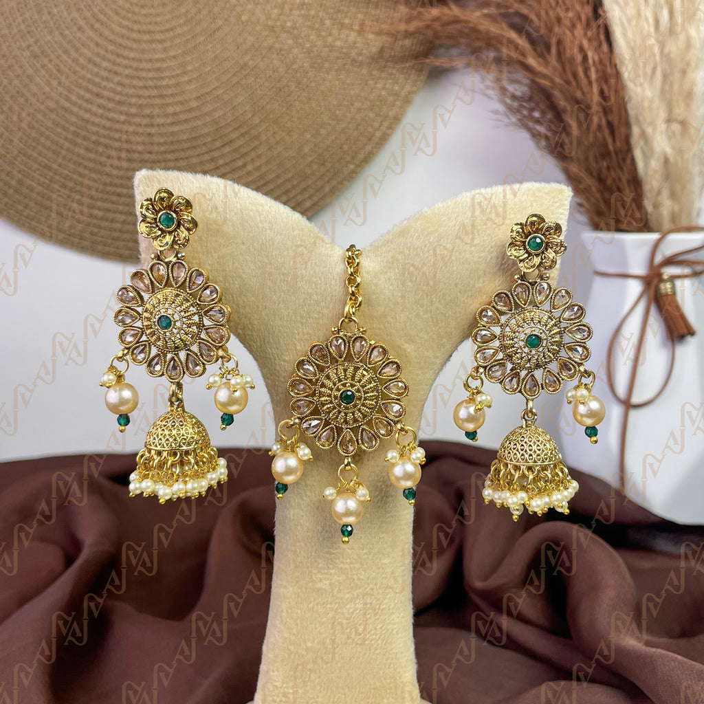 Majestic Charm Polki Copper Earring & Tikka Set