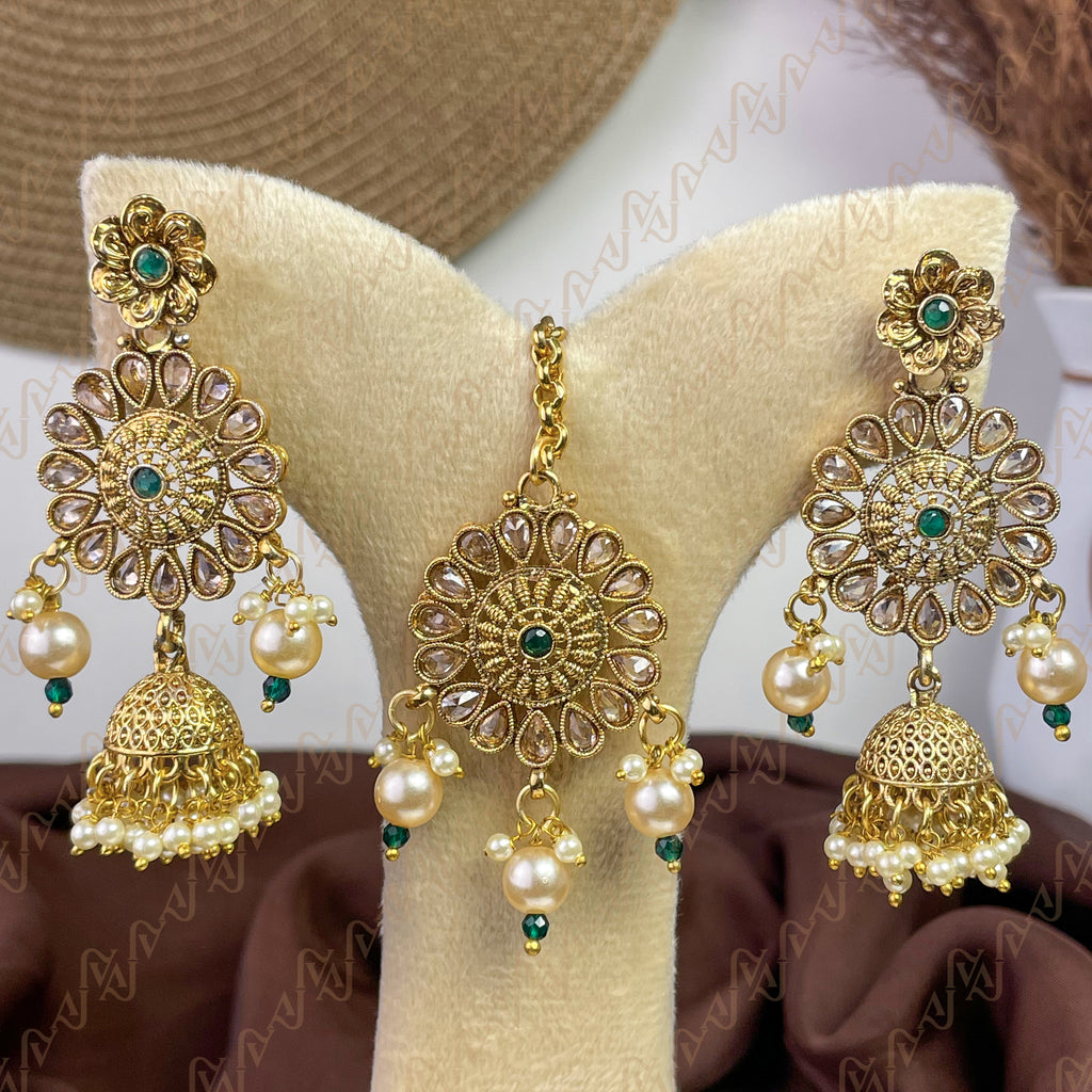 Majestic Charm Polki Copper Earring & Tikka Set