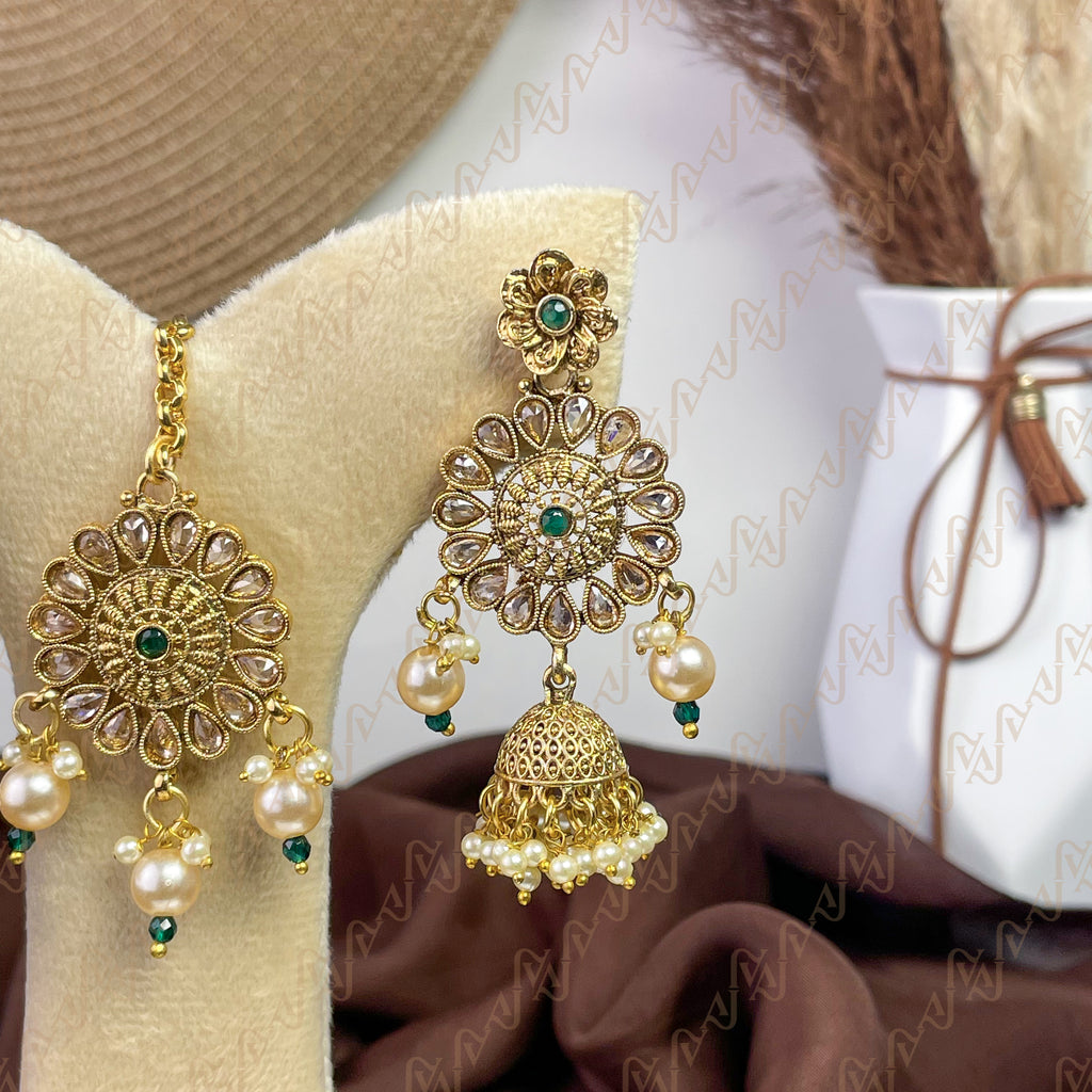 Majestic Charm Polki Copper Earring & Tikka Set