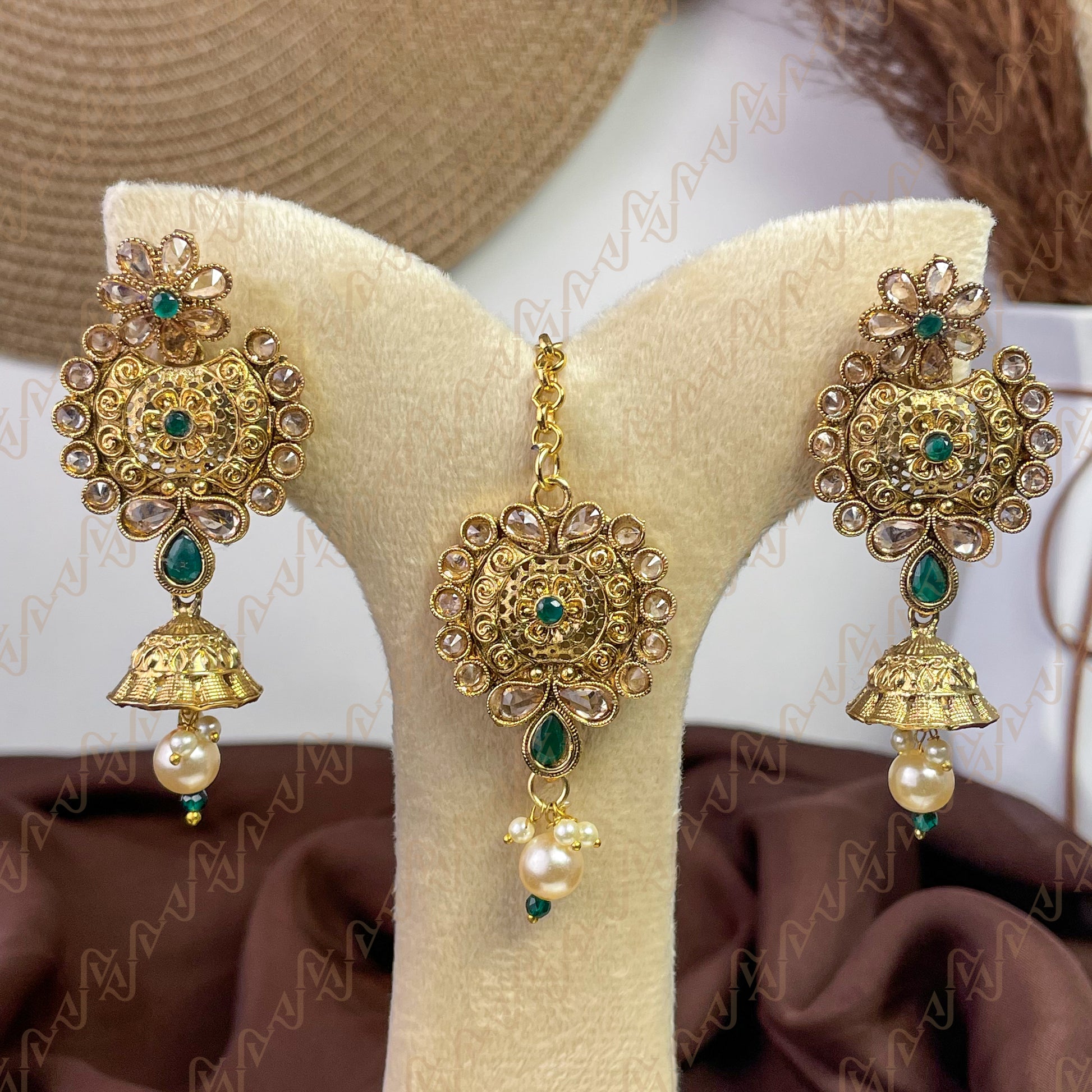 Antique Glow Polki Copper Earring & Tikka Set