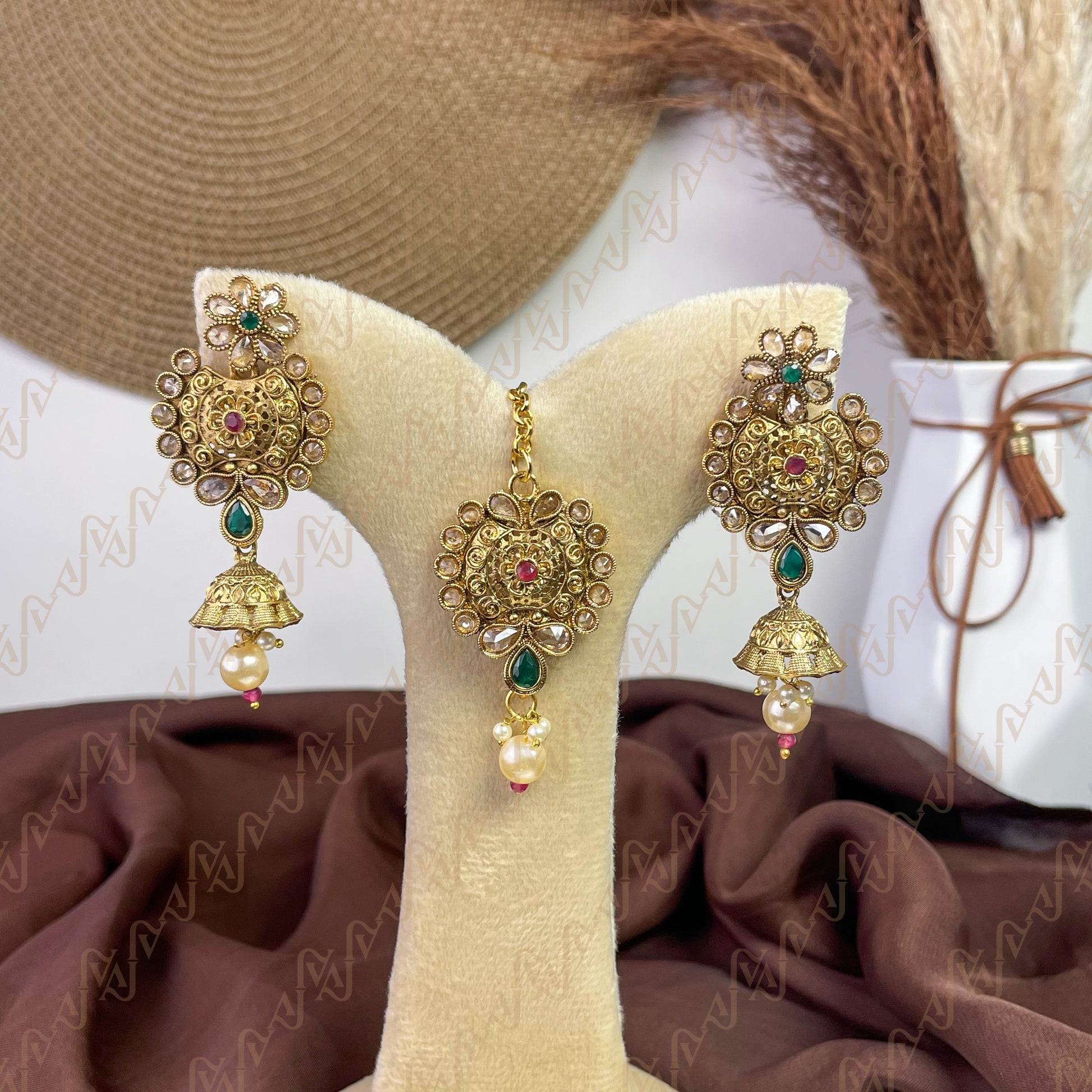 Timeless Grace Polki Copper Earring & Tikka Set