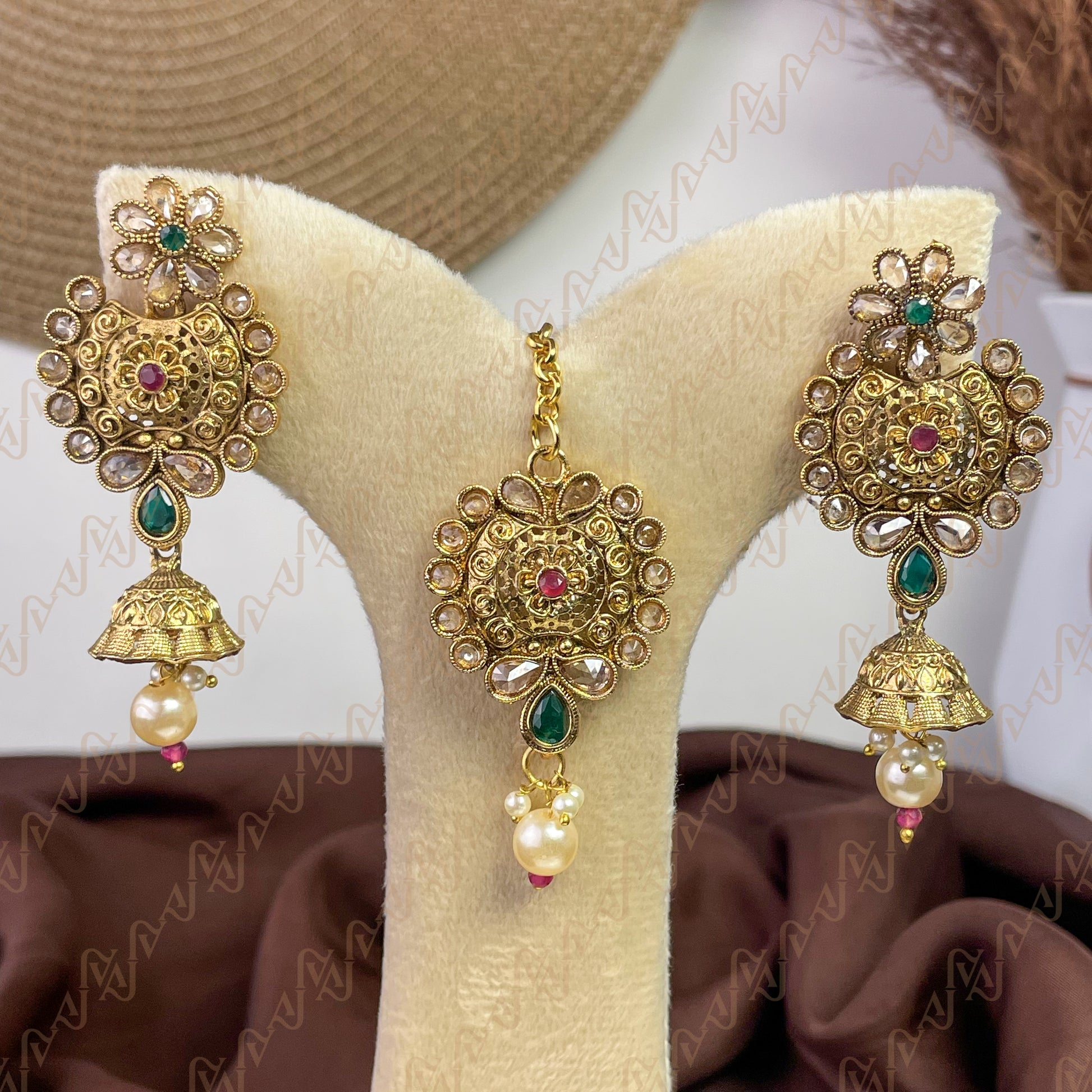 Timeless Grace Polki Copper Earring & Tikka Set