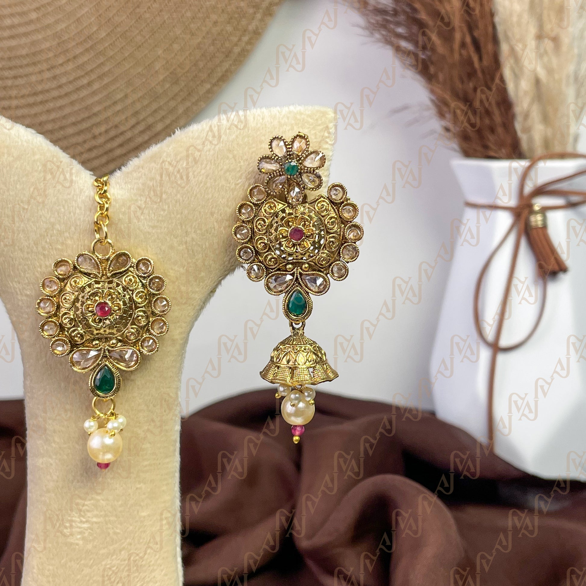 Timeless Grace Polki Copper Earring & Tikka Set