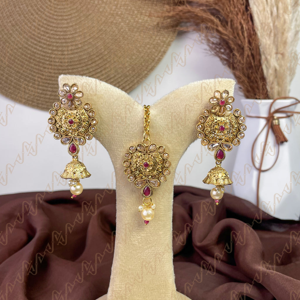 Divine Spark Polki Copper Earring & Tikka Set