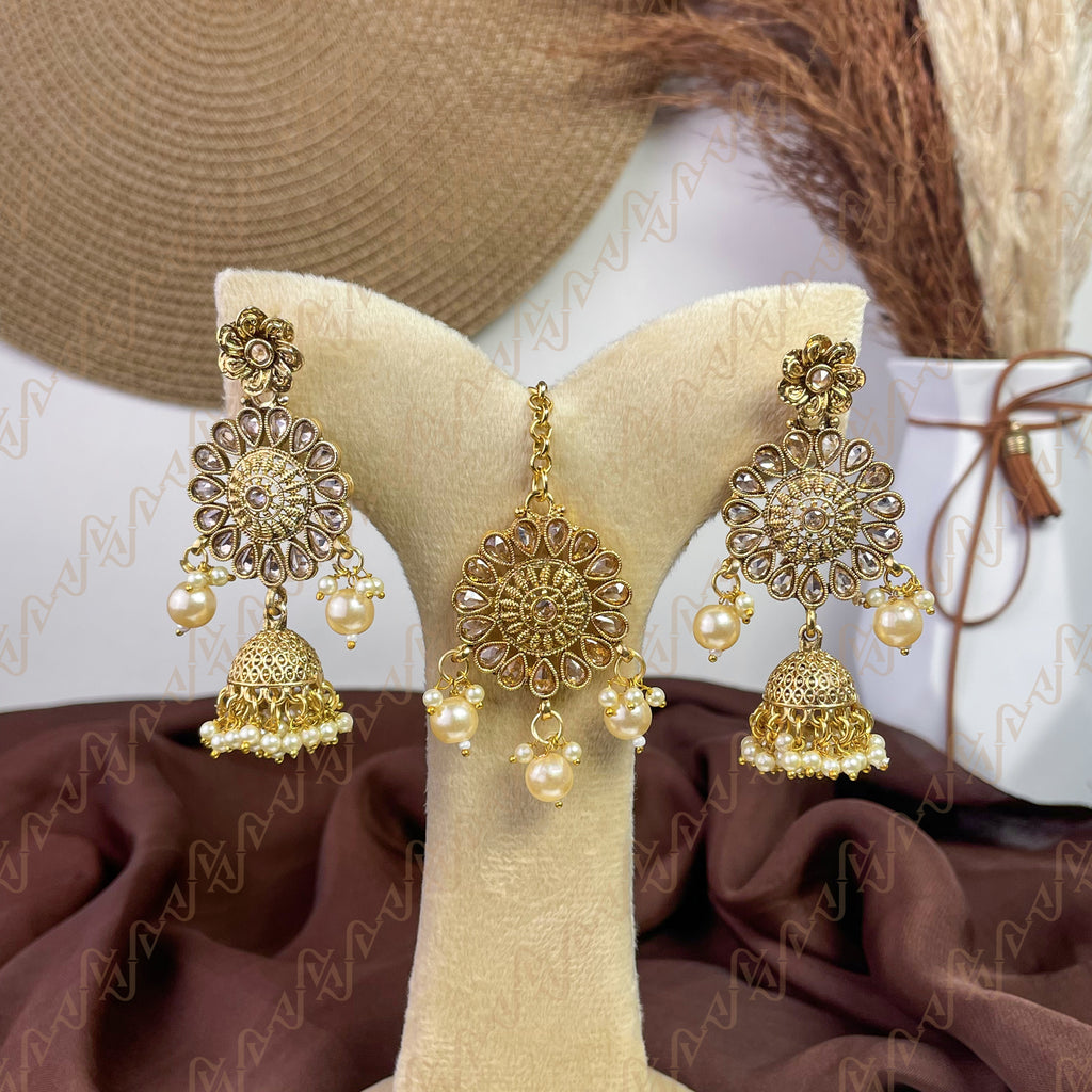 Eternal Shine Polki Copper Earring & Tikka Set